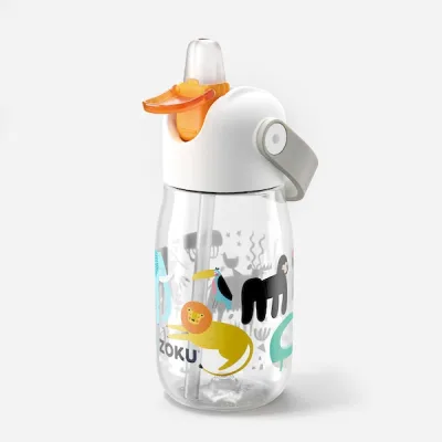 Kids Flip Straw Bottle - Clear Safari